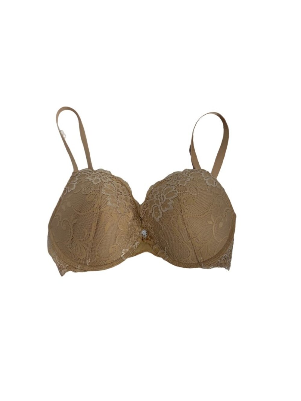 Bra Women's 34DD Nude Beige Floral Lace Molded Underwire Full Coverage Lingerie